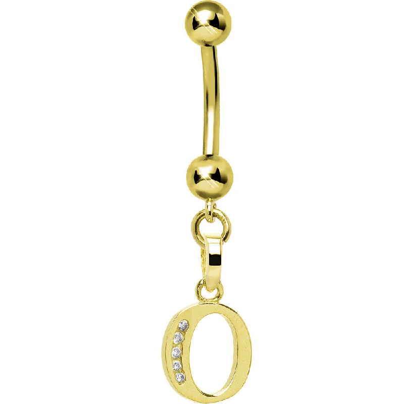 Belly Rings with Beautiful Crystal Details -16 Gauge Solid 14kt Yellow Gold CZ Initial O Belly Ring Belly Rings with Beautiful Crystal Details -16 Gauge Solid 14kt Yellow Gold CZ Initial O Belly Ring