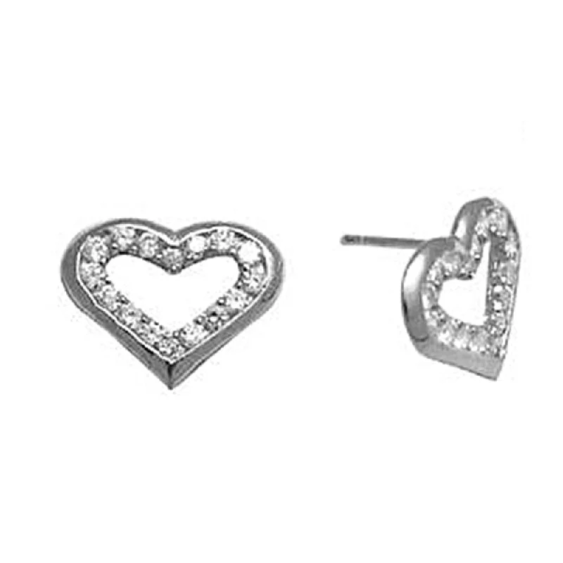 Women's Earrings – Elegant Designs for Every Personality--14kt White Gold CZ Hollow Heart Stud Earrings 12mm Women's Earrings – Elegant Designs for Every Personality--14kt White Gold CZ Hollow Heart Stud Earrings 12mm