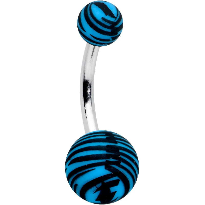 Belly Rings for Bold Fashion Choices -Matte Blue Zebra Stripe Belly Ring