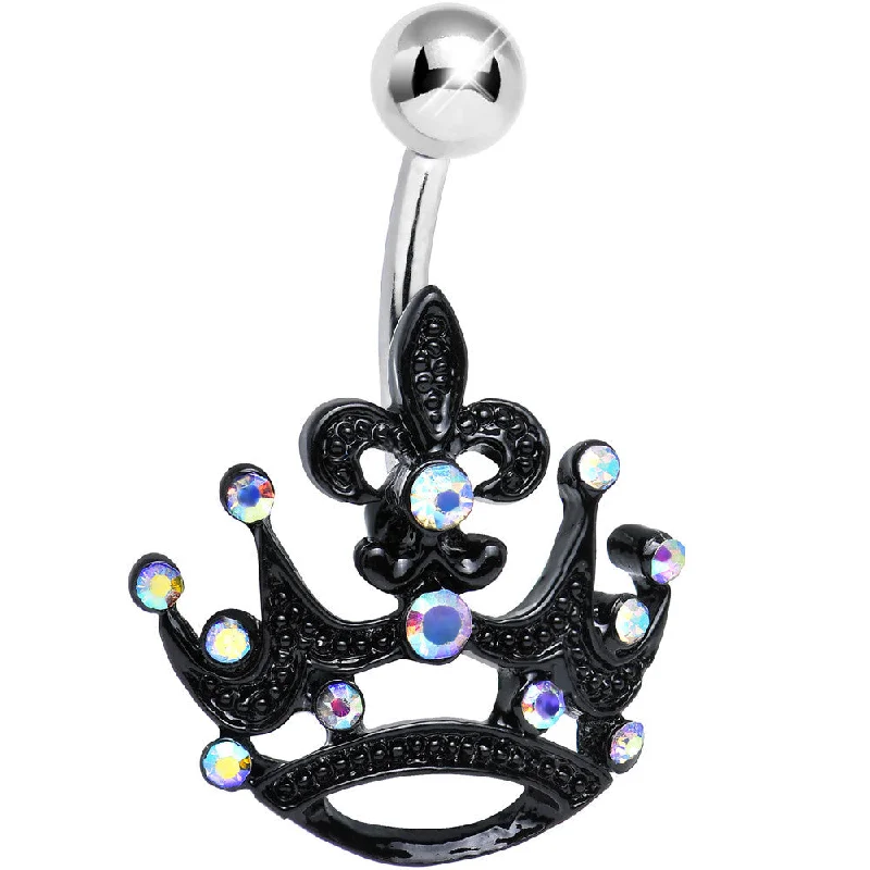 Belly Rings with Bold and Unique Stones -Aurora Gem Dark Empress Fleur de Lis Crown Belly Ring Belly Rings with Bold and Unique Stones -Aurora Gem Dark Empress Fleur de Lis Crown Belly Ring