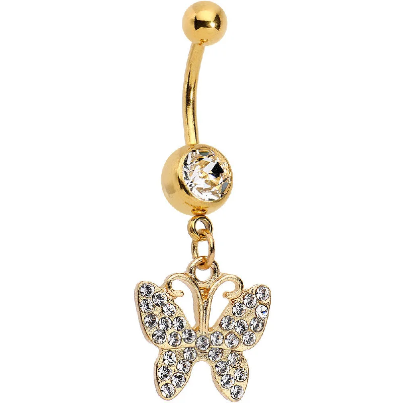 Stylish Belly Rings for Fashionistas -Clear Gem Butterfly Dangle Belly Ring Created with Crystals Stylish Belly Rings for Fashionistas -Clear Gem Butterfly Dangle Belly Ring Created with Crystals