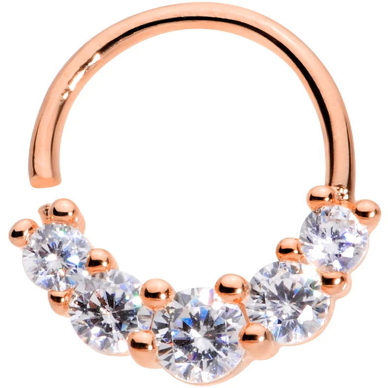 Stylish Lip Rings with Creative Touch16 Gauge 3/8 Clear CZ Gem Cluster Rose Gold Tone Closure Ring