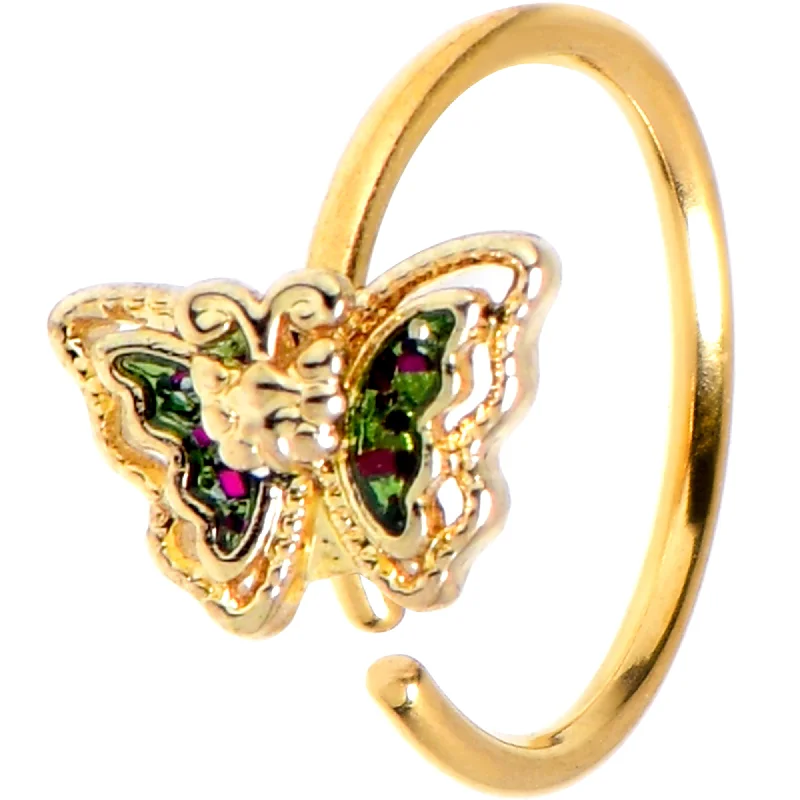 Customizable Nose Rings -20 Gauge 5/16 Vitrail Gem Gold Tone Classic Butterfly Nose Hoop Customizable Nose Rings -20 Gauge 5/16 Vitrail Gem Gold Tone Classic Butterfly Nose Hoop