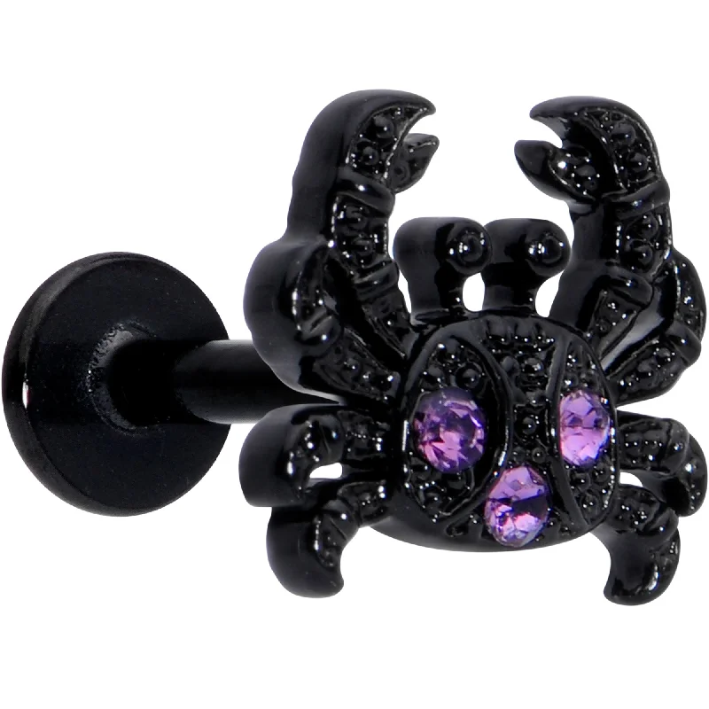 Women's Earrings – Elegant Designs for Every Personality--16 Gauge 1/4 Purple Gem Black Chic Crab Labret Women's Earrings – Elegant Designs for Every Personality--16 Gauge 1/4 Purple Gem Black Chic Crab Labret