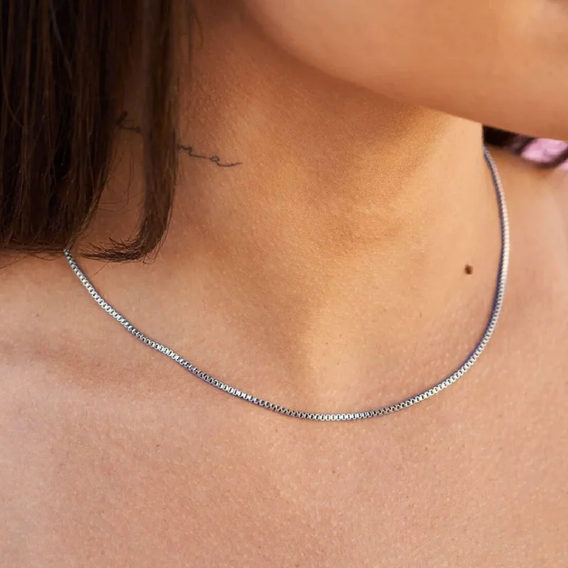Shop Classic Women's Necklaces & Pendants with a Modern Twist-Micro Box Chain Necklace in White Gold Shop Classic Women's Necklaces & Pendants with a Modern Twist-Micro Box Chain Necklace in White Gold