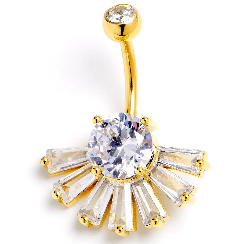 Elegant Belly Rings with Glittering Gems -Clear CZ Gem Gold Tone Deco Elegance Fan Belly Ring Elegant Belly Rings with Glittering Gems -Clear CZ Gem Gold Tone Deco Elegance Fan Belly Ring