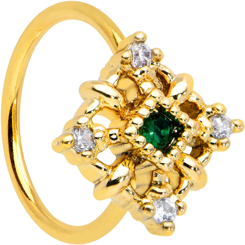 Stylish Nose Rings for Every Occasion -20 Gauge 5/16 Green Gem Gold Tone Noble Square Nose Hoop Stylish Nose Rings for Every Occasion -20 Gauge 5/16 Green Gem Gold Tone Noble Square Nose Hoop