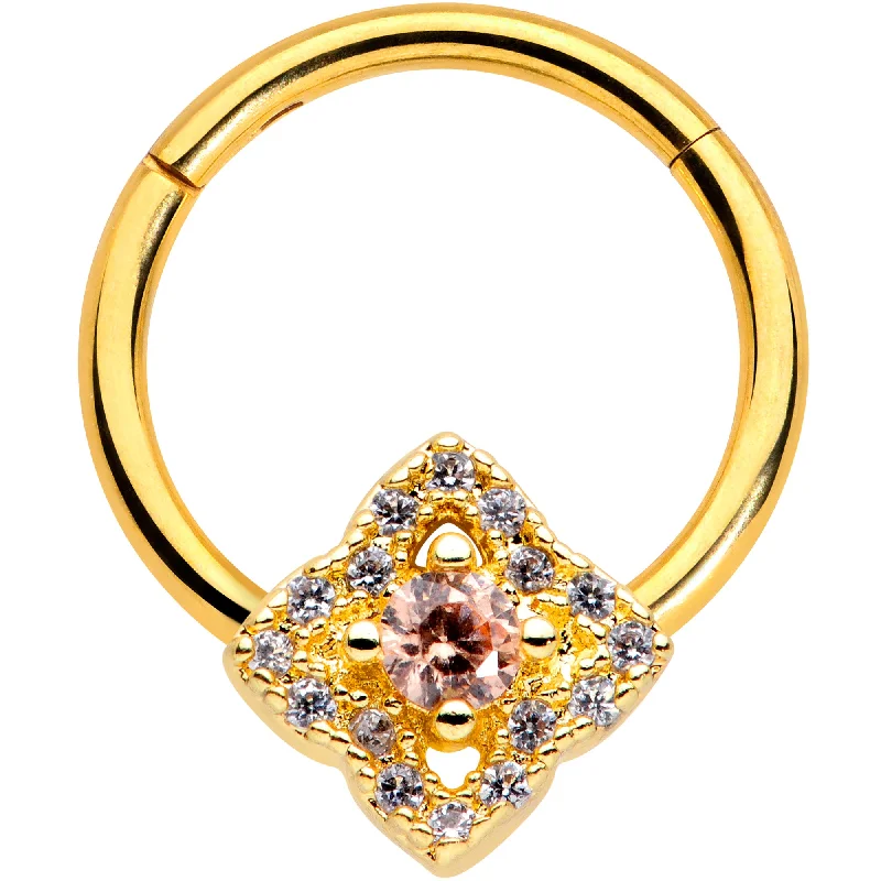 Large Nose Rings for Bold Looks -16 Gauge 3/8 Clear CZ Gem Gold Tone Rhombus Royale Hinged Segment Ring Large Nose Rings for Bold Looks -16 Gauge 3/8 Clear CZ Gem Gold Tone Rhombus Royale Hinged Segment Ring