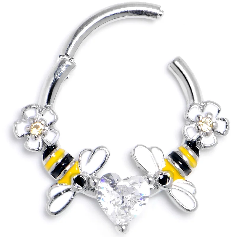 Women's Earrings – Elegant Designs for Every Personality--16 Gauge 3/8 Clear CZ Gem Bee Heart Flower Love Hinged Segment Ring Women's Earrings – Elegant Designs for Every Personality--16 Gauge 3/8 Clear CZ Gem Bee Heart Flower Love Hinged Segment Ring