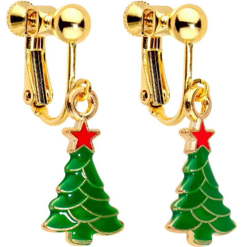 Women's Earrings – Elegant Designs for Every Personality--Gold Plated Christmas Tree Star Clip On Earrings