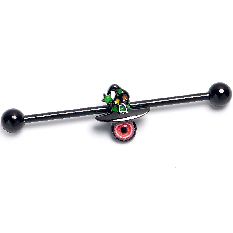 Women's Earrings – Elegant Designs for Every Personality--14 Gauge Black Red Eye Witch Hat Industial Barbell 38mm