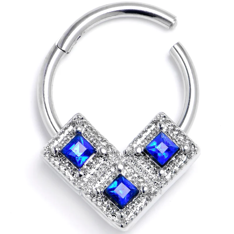 Women's Earrings – Elegant Designs for Every Personality--16 Gauge 3/8 Blue Clear Gem Rhombus Royale Trio Hinged Segment Ring