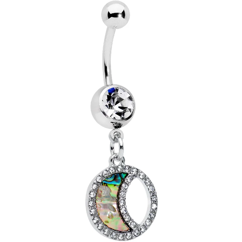 Comfortable Belly Rings with Vibrant Detailing -Clear Gem Iridescent Crescent Moon Dangle Belly Ring Comfortable Belly Rings with Vibrant Detailing -Clear Gem Iridescent Crescent Moon Dangle Belly Ring