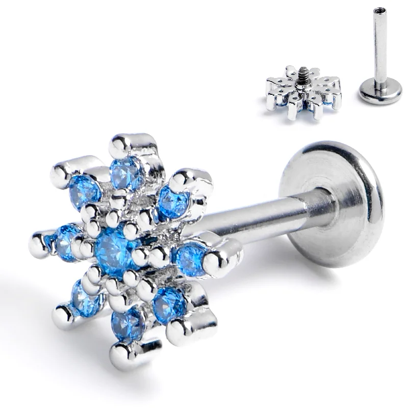Modern Lip Rings for Trendsetters16 Gauge 5/16 Blue CZ Gem Fab Floral Internally Threaded Labret Tragus