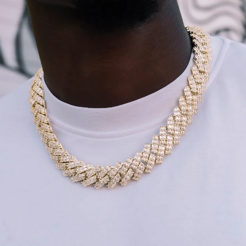 Exclusive Men's Necklaces & Pendants for the Modern Gentleman-Baguette Prong Set Cuban Chain in Yellow Gold- 19mm Exclusive Men's Necklaces & Pendants for the Modern Gentleman-Baguette Prong Set Cuban Chain in Yellow Gold- 19mm