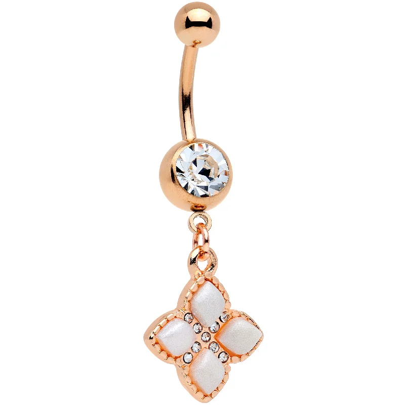 Unique Belly Rings with Sparkling Stones -Clear Gem Rose Gold Tone Royal Renaissance Dangle Belly Ring Unique Belly Rings with Sparkling Stones -Clear Gem Rose Gold Tone Royal Renaissance Dangle Belly Ring