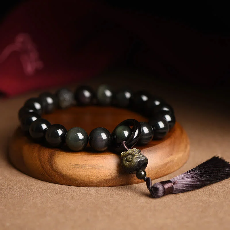 Simple Leather Bracelets for Men with Unique Charms-Buddha Stones Natural Black Obsidian Lion Wrist Mala Protection Tassels Pocket Mala Car Decoration Simple Leather Bracelets for Men with Unique Charms-Buddha Stones Natural Black Obsidian Lion Wrist Mala Protection Tassels Pocket Mala Car Decoration