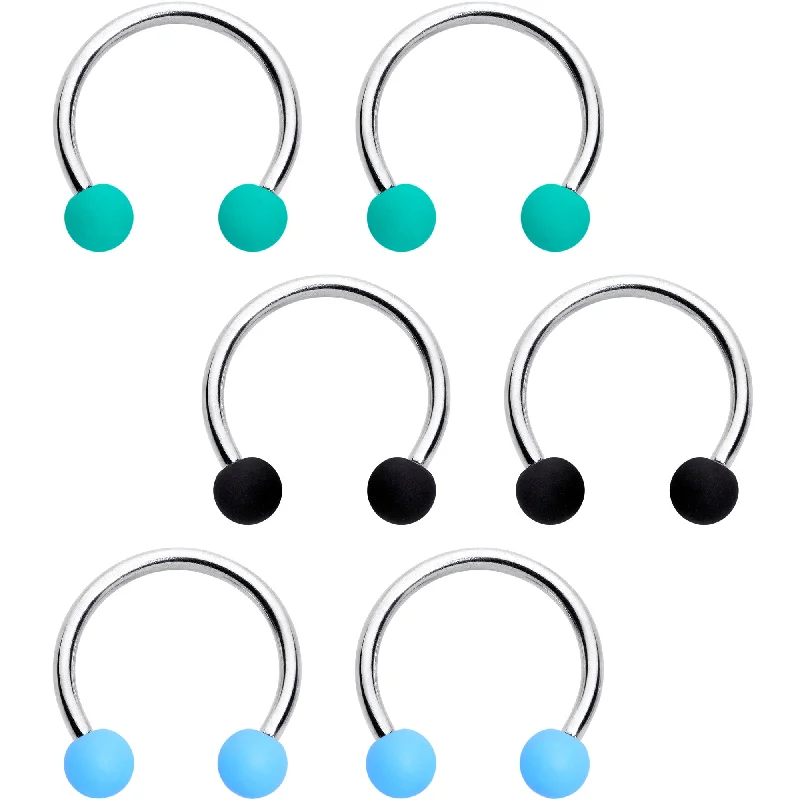 Women's Earrings – Elegant Designs for Every Personality--16 Gauge 3/8 Matte Black Blue Teal Horseshoe Circular Barbell Set of 6