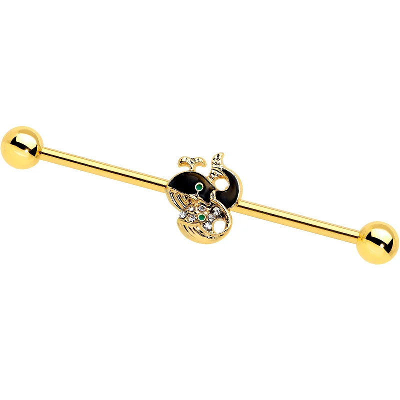 Women's Earrings – Elegant Designs for Every Personality--14 Gauge Clear Gem Gold Tone Mom Baby Whale Industrial Barbell 38mm