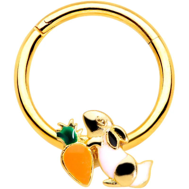 Designer Nose Rings with Unique Style -16 Gauge 3/8 Gold Tone Bunny Rabbit Carrot Easter Hinged Segment Ring Designer Nose Rings with Unique Style -16 Gauge 3/8 Gold Tone Bunny Rabbit Carrot Easter Hinged Segment Ring