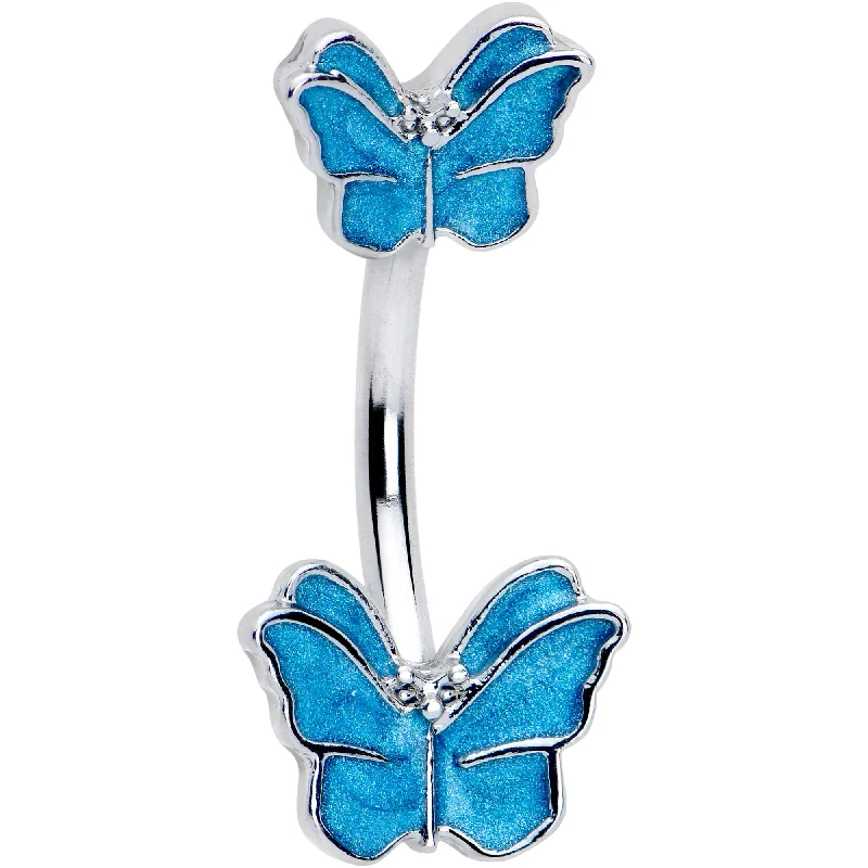 Trendy Belly Rings for Bold Fashion -Simply Butterfly Blue Double Mount Belly Ring