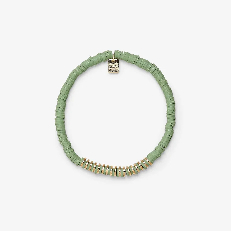 Women's Bangles with Swarovski Crystals-Heishi Disc & Metal Bead Stretch Bracelet