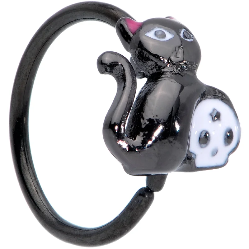 Nose Rings with Metal Detailing -20 Gauge 3/8 Black Cat Skull Halloween Nose Hoop