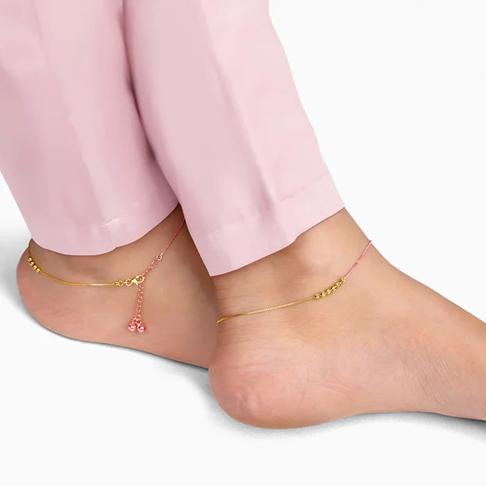 Dazzling Anklets with Shiny Stones-Rose Gold And Golden Beaded Anklet