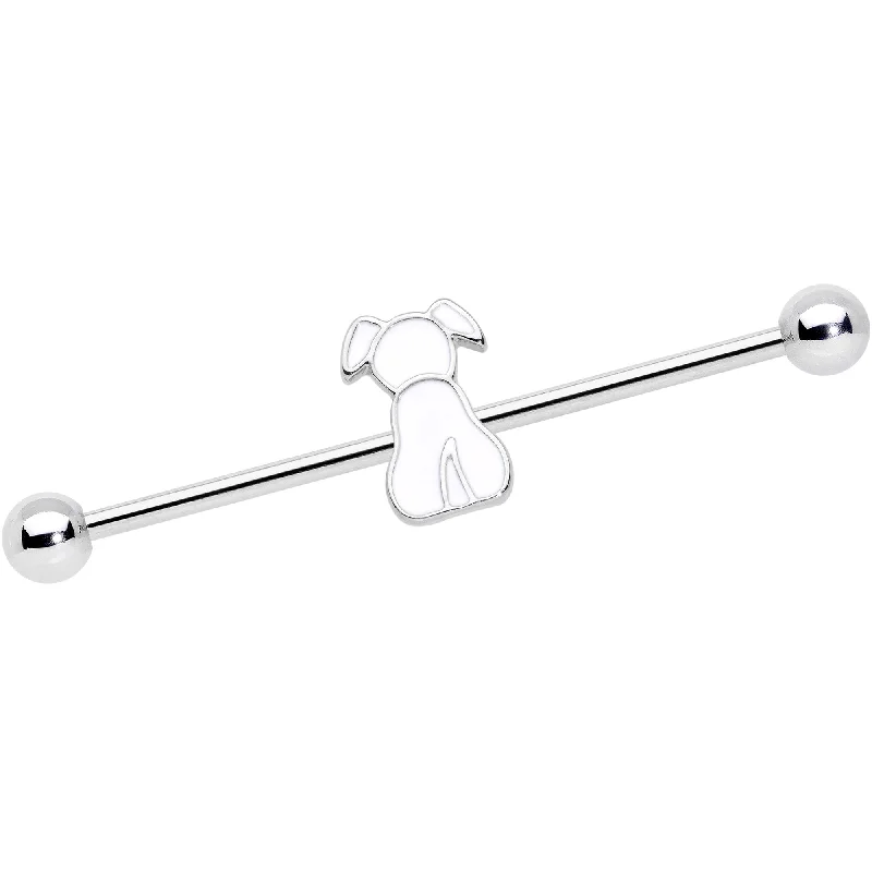 Women's Earrings – Elegant Designs for Every Personality--14 Gauge White Sitting Dog Industrial Barbell 38mm Women's Earrings – Elegant Designs for Every Personality--14 Gauge White Sitting Dog Industrial Barbell 38mm