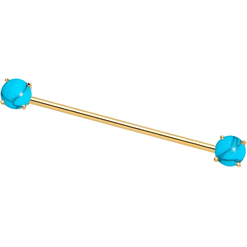 Women's Earrings – Elegant Designs for Every Personality--Faux Turquoise Gold Tone End to End Industrial Barbell 38mm Women's Earrings – Elegant Designs for Every Personality--Faux Turquoise Gold Tone End to End Industrial Barbell 38mm