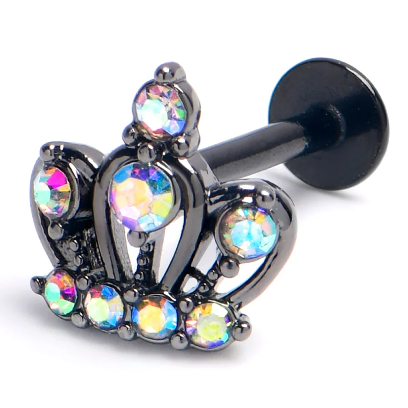 Women's Earrings – Elegant Designs for Every Personality--16 Gauge 5/16 Aurora Gem Black Epic Crown Labret Monroe Tragus