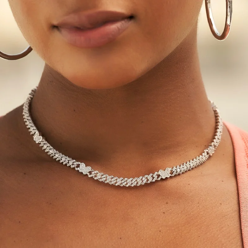 Shop Classic Women's Necklaces & Pendants with a Modern Twist-Iced Butterfly Diamond Prong Cuban Necklace- 6mm Shop Classic Women's Necklaces & Pendants with a Modern Twist-Iced Butterfly Diamond Prong Cuban Necklace- 6mm