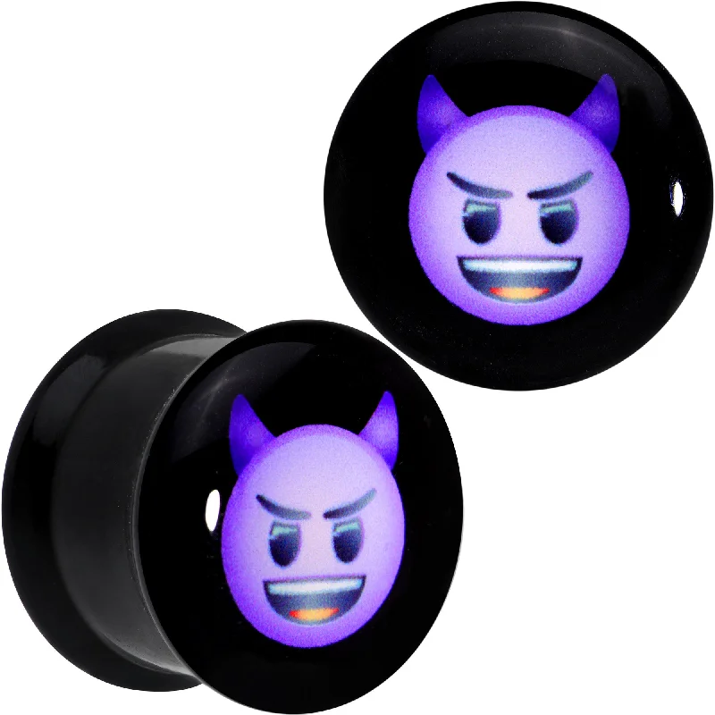 Women's Earrings – Elegant Designs for Every Personality--9/16 Licensed Purple Devil emoji Acrylic Double Flare Plug Set