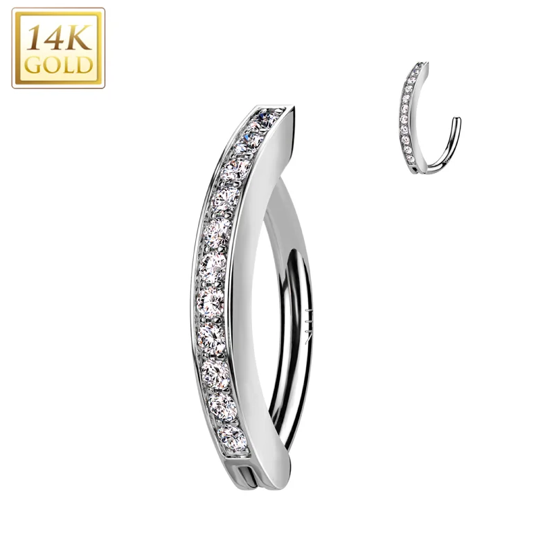 Comfortable Belly Rings with Beautiful Features -14kt Solid White Gold Cubic Zirconia Segment Style Belly Ring Comfortable Belly Rings with Beautiful Features -14kt Solid White Gold Cubic Zirconia Segment Style Belly Ring