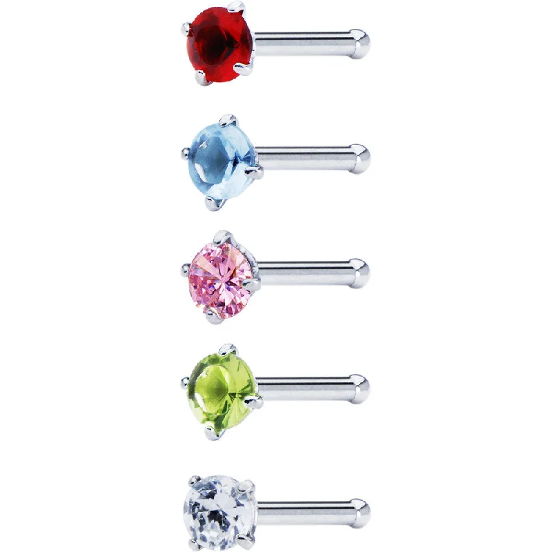 Comfortable Nose Rings with High-End Appeal -18 Gauge Stainless Steel CZ Nose Bone Pack Set