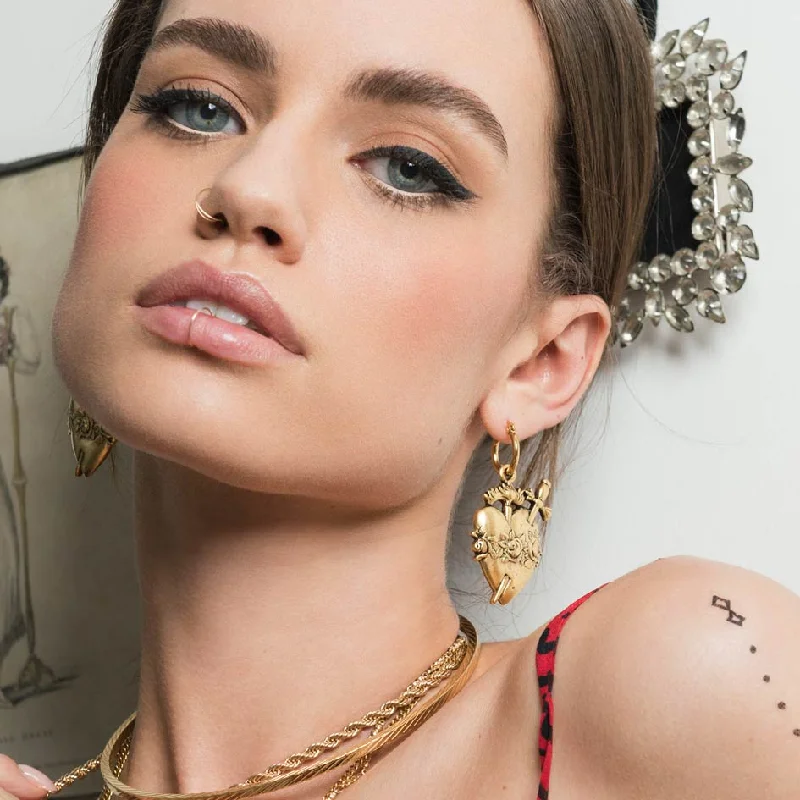 Women's Earrings – Elegant Designs for Every Personality--INFERNO. Sacred Heart Hoop Earrings - Gold Women's Earrings – Elegant Designs for Every Personality--INFERNO. Sacred Heart Hoop Earrings - Gold