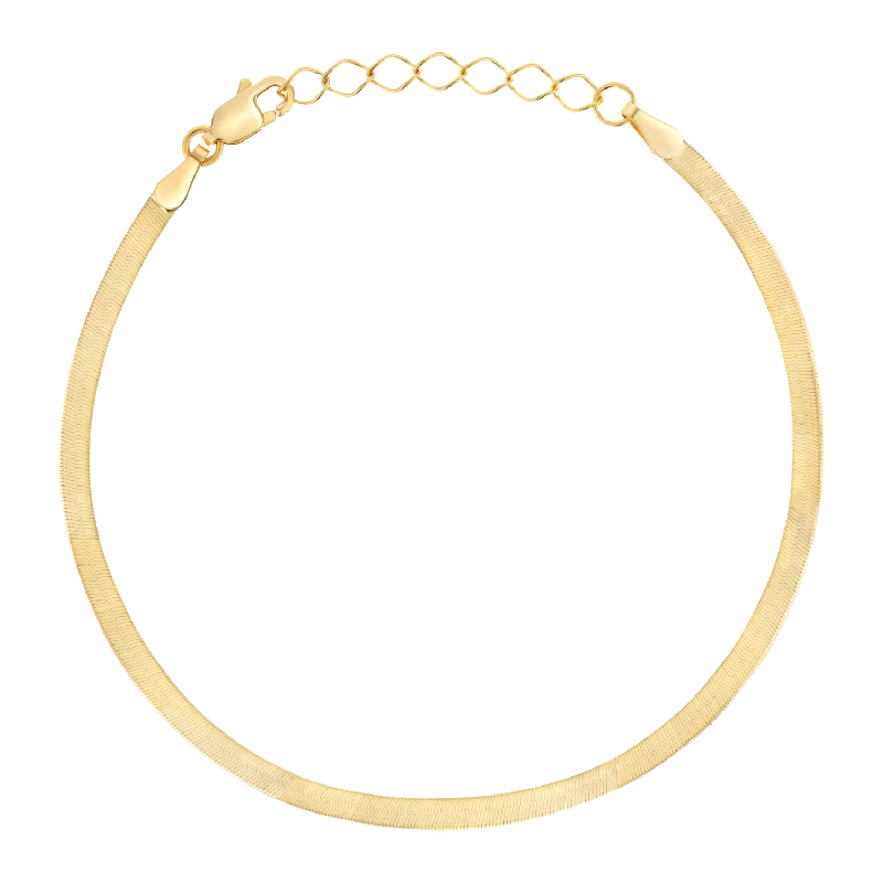 Metal and Leather Bracelets for Men-14K Gold Thin Herringbone Bracelet 3mm