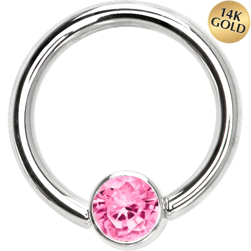 Lip Rings with Shiny Gemstones14 Gauge 3/8 Solid 14KT White Gold Pink CZ Gem Captive Ring Lip Rings with Shiny Gemstones14 Gauge 3/8 Solid 14KT White Gold Pink CZ Gem Captive Ring