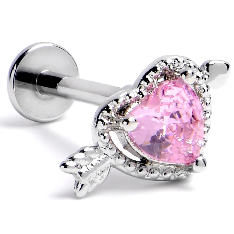 High-Quality Lip Rings for Daily Use16 Gauge 5/16 Pink CZ Gem Fusion of Love Labret Monroe Tragus
