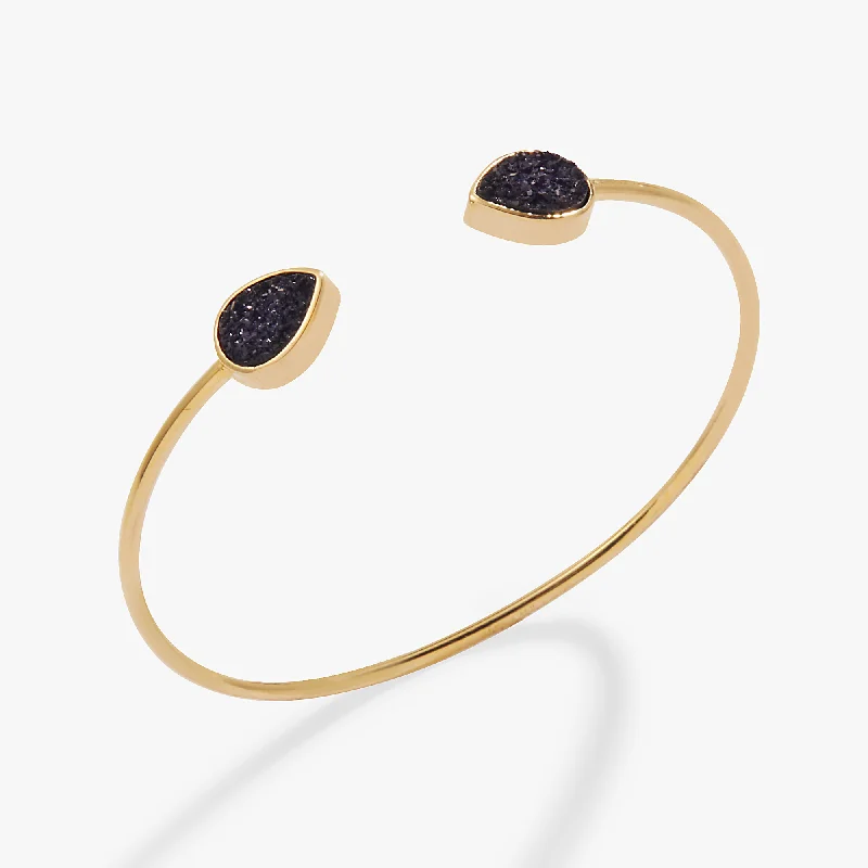 Trendy Cuff Bangles for Women-Glitter Druzy Flex Cuff Bracelet, Black