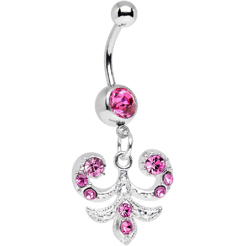 Belly Rings with Heart-Shaped Designs -Pink Gem Elaborate French Swirls Dangle Belly Ring Belly Rings with Heart-Shaped Designs -Pink Gem Elaborate French Swirls Dangle Belly Ring