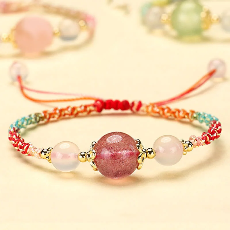 Classic Silver Bangle Sets for Women-Buddha Stones Strawberry Quartz Pink Crystal Prehnite White Agate Bead Healing Rope Bracelet Classic Silver Bangle Sets for Women-Buddha Stones Strawberry Quartz Pink Crystal Prehnite White Agate Bead Healing Rope Bracelet