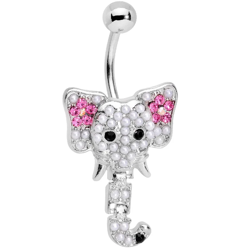 Belly Rings with Shiny Stones for Extra Glam -Clear Pink Gem Hinged Trunk Elephant Dangle Belly Ring Belly Rings with Shiny Stones for Extra Glam -Clear Pink Gem Hinged Trunk Elephant Dangle Belly Ring