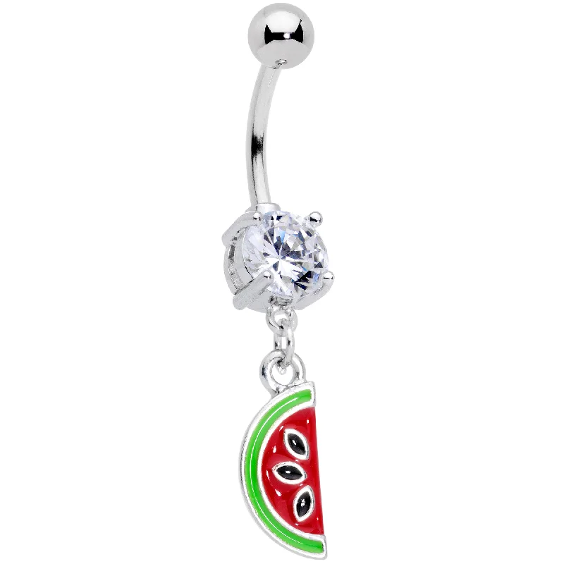 Unique Belly Rings with Beautiful Accents -Clear CZ Gem Green Red Watermelon Dangle Belly Ring Unique Belly Rings with Beautiful Accents -Clear CZ Gem Green Red Watermelon Dangle Belly Ring