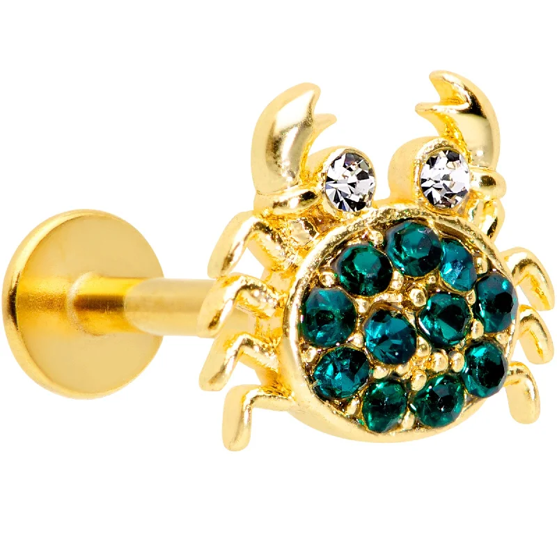 Affordable Lip Rings with Classic Design16 Gauge 5/16 Clear Green Gem Gold Tone Nautical Crab Labret Tragus