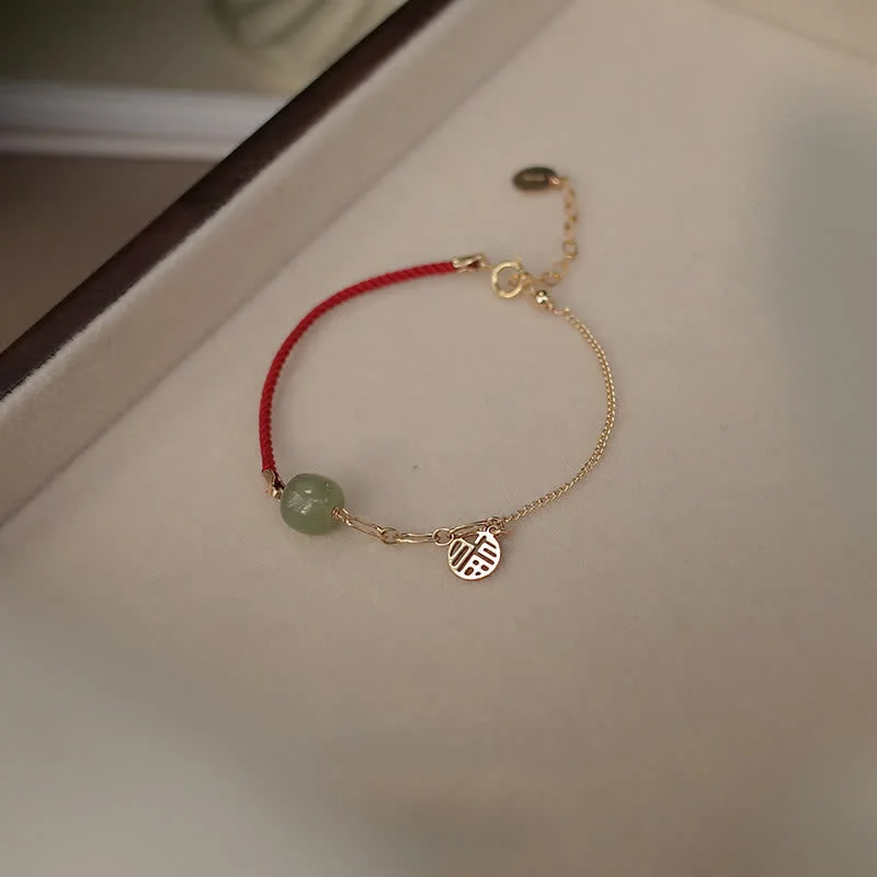 Handcrafted Wedding Bangles for Women-Buddha Stones Beaded Jade Luck String Chain Bracelet