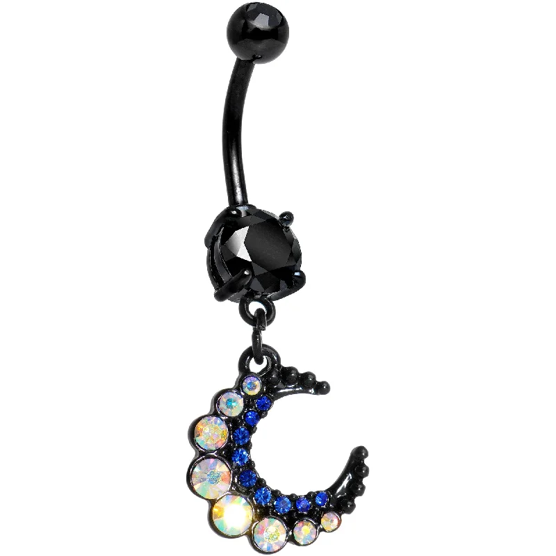 Belly Rings for Creative Fashion Choices -Aurora Gem Encrusted Black Crescent Moon Dangle Belly Ring Belly Rings for Creative Fashion Choices -Aurora Gem Encrusted Black Crescent Moon Dangle Belly Ring