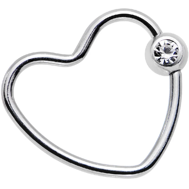 Women's Earrings – Elegant Designs for Every Personality--18 Gauge 1/2 Clear Gem Stainless Steel Heart Closure Captive Ring