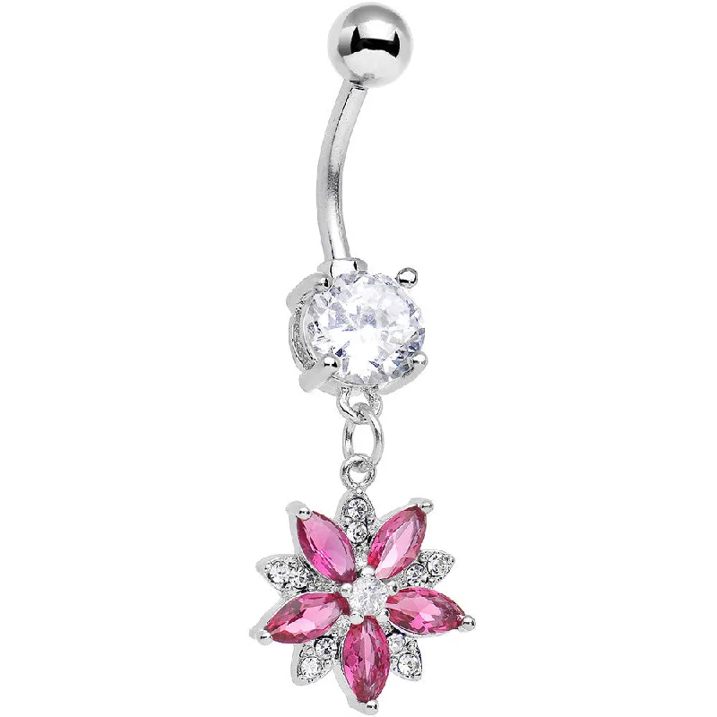 Trendy Belly Rings for Special Fashion -Clear Pink CZ Gem Wear Me Wildflower Dangle Belly Ring Trendy Belly Rings for Special Fashion -Clear Pink CZ Gem Wear Me Wildflower Dangle Belly Ring