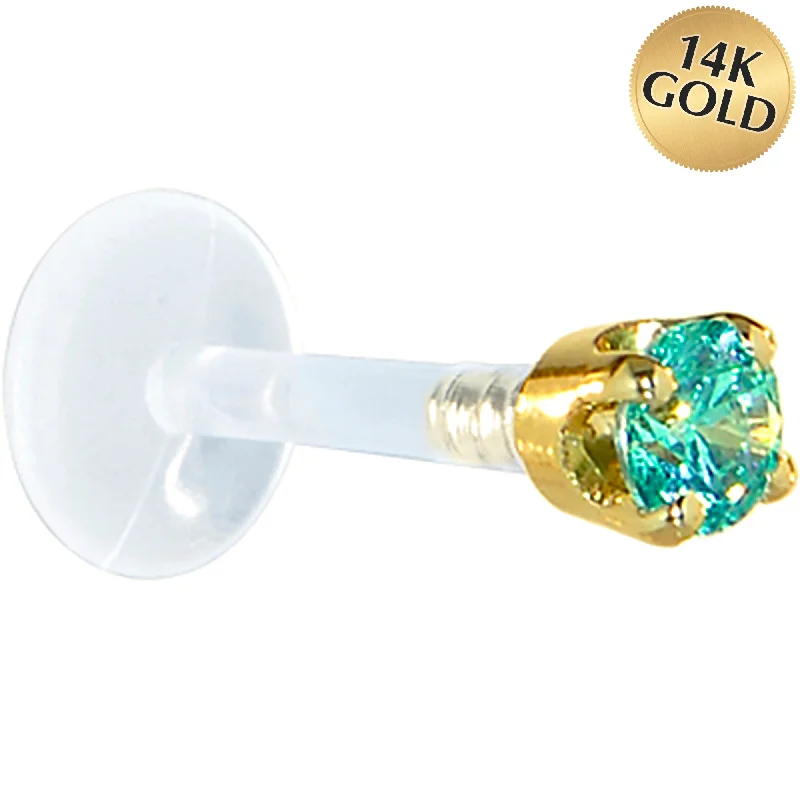 Women's Earrings – Elegant Designs for Every Personality--16 Gauge 1/4 Solid 14KT Yellow Gold 3mm Mint Green Cubic Zirconia Bioplast Tragus Earring Stud Women's Earrings – Elegant Designs for Every Personality--16 Gauge 1/4 Solid 14KT Yellow Gold 3mm Mint Green Cubic Zirconia Bioplast Tragus Earring Stud